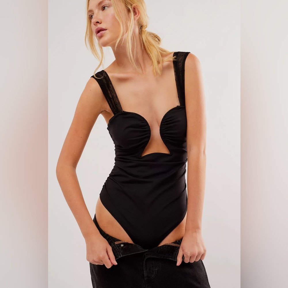 Free People Double Take Bodysuit in Black